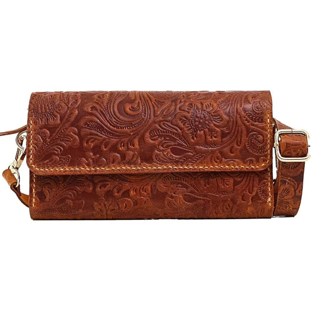 Small Handmade Leather Crossbody Bag for Women, Phone Wallet Purse